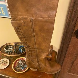 Knee high brown leather boots